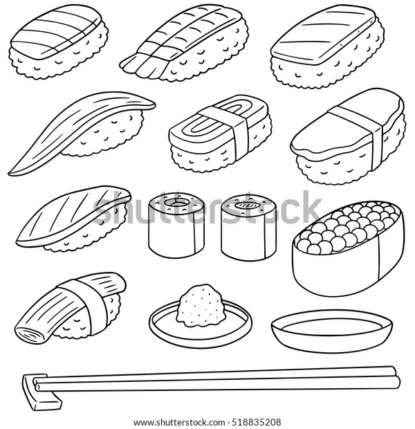 Vector Set Rice Raw Fish Sushi Stock Vector (Royalty Free) 518835208