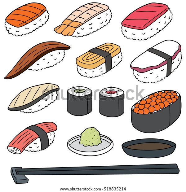 Vector Set Rice Raw Fish Sushi Stock Vector (Royalty Free) 518835214