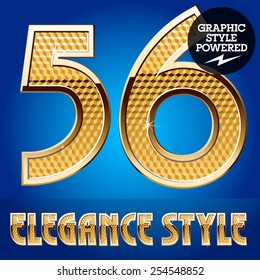 Vector set of rich shining alphabet with golden border. Numbers 5 6