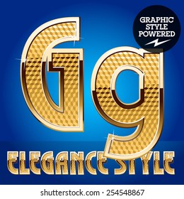 Vector set of rich shining alphabet with golden border. Letter G