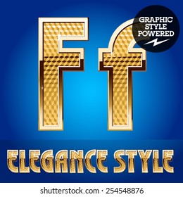 Conjunto vectorial de alfabeto brillante rico con borde dorado. Letra F