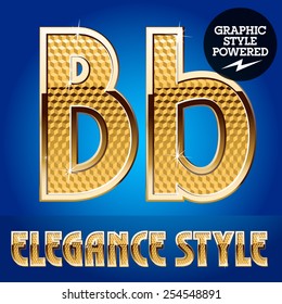 Vector set of rich shining alphabet with golden border. Letter B