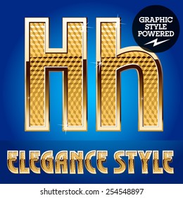 Conjunto vectorial de alfabeto brillante rico con borde dorado. Letra H