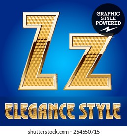 Vector set of rich shining alphabet with golden border. Letter Z