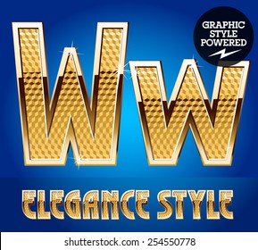 Conjunto vectorial de alfabeto brillante rico con borde dorado. Letra W