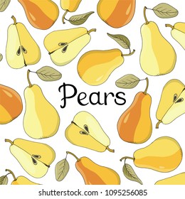 vector set with ripe pears on white background with lettering
