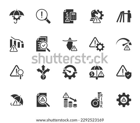 Vector set of risk management flat icons. Contains icons risk analysis, loss minimization, investment plan, management decision, risk assessment, audit and more. Pixel perfect.
