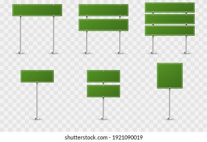 Vector set of road signs. Road signs on an isolated background. Green flags png, road signs png, green signs.
