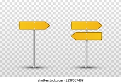 Conjunto vectorial de señales de carretera sobre un fondo transparente aislado. Signos amarillos. Señales amarillas en la carretera.