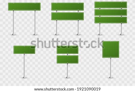 Vector set of road signs. Road signs on an isolated background. Green flags png, road signs png, green signs.