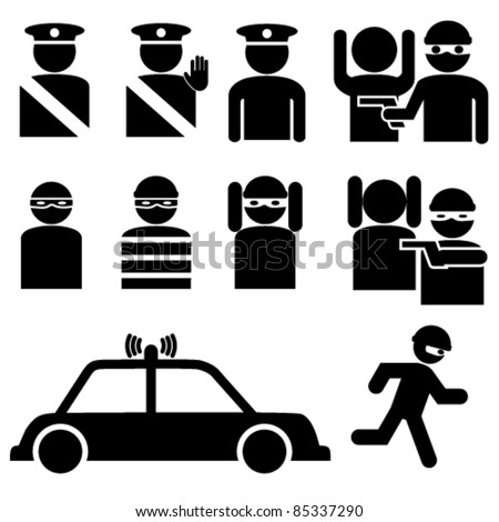 Vector set of robber and police officer stick figures illustrations