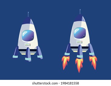 Vector set of rockets in cartoon style. Space travel and adventure.