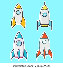 Conjunto de Vector de cohetes con diseño plano. Ilustración vectorial. Cohete de Vector. Se puede utilizar para Anuncios, llaveros y otros fines comerciales	