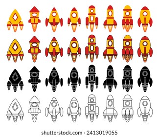 vector set of rockets in flight