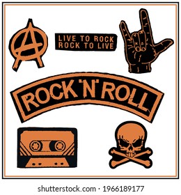 Vector set of rock'n roll badge on white background