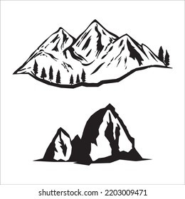 Vector Set Of Rocky Mountains Illustration Isolated On White Background