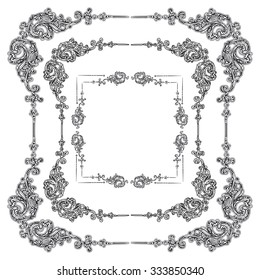 vector set Rococo frame with retro ornament pattern in antique baroque style decorative design