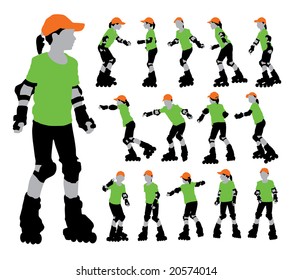 Vector set of roller girl's silhouettes