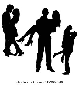 Vector Set Of Romantic Couple Silhouettes Illustration Isolated On White Background