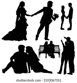 Conjunto Vector De Silhouettes De Pareja Romántica Ilustración Aislada En Fondo Blanco