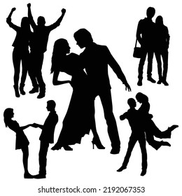 Vector Set Of Romantic Couple Silhouettes Illustration Isolated On White Background