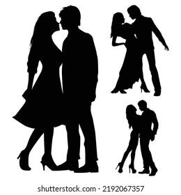 Vector Set Of Romantic Couple Silhouettes Illustration Isolated On White Background