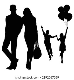 Vektorset mit romantischen, mehrfarbigen Silhouetten, Illustration einzeln auf weißem Hintergrund