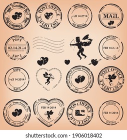 vector set - romantic grungy post stamps for valentine day