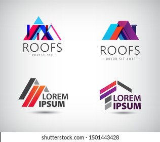 Vector set of roof logos, house building, real estate colorful icons