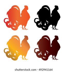 vector set of roosters symbol of 2017 year in four different colours for greeting cards or calendar