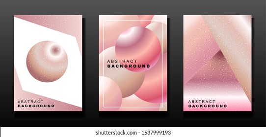 Vector set of rose pink gold abstract banners. Vector fashion geometric backgrounds for banner, cards, presentations, invitations.