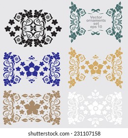 Vector set rosettes, elements for designs, patterns, borders, backgrounds flower theme - blue, gray, white, brown, gold, dark green