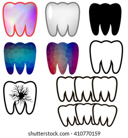 Vector Set of Rotten Teeth and Healthy Isolated on Blue Background. Dental Treatment. Severe Toothache. Filled Tooth. Symbol of Care and Health.