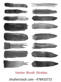 Vector set of rough brush strokes isolated over white. Each stroke is  separated group. Grunge vector elements for design