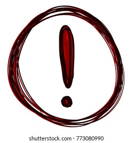 Vector Set of Rough Red Sketch Exclamation Mark in Doodle Circle