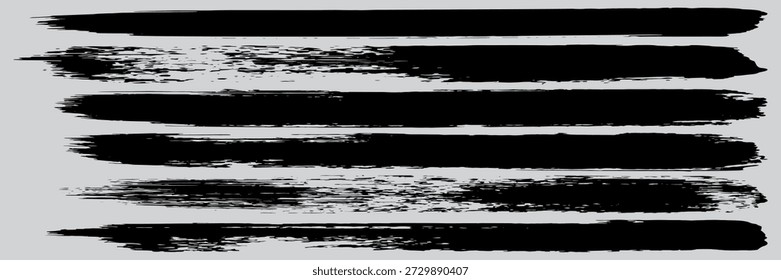 Vektorgrafik-Set von groben dicken grunzigen Pinsel Pinsel Stroke Schwarz Smear transparenter Hintergrund. EPS10