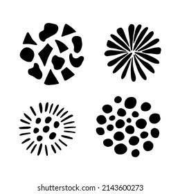 Vector set of round abstract shapes for design of emblems, posters, stickers, social networks. Modern hand drawn illustration in doodle style