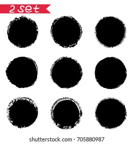 vector set of round black stickers ink blots isolates on white background. For design labels, tags, emblems, logo