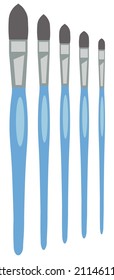 Vector set of round blue paint brushes in flat style. Collection of painting supplies. Art tool illustration.
