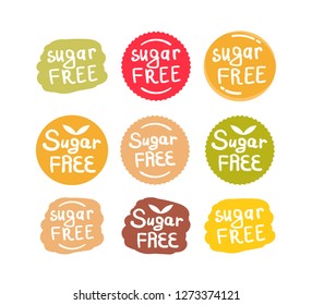 Vector set of round colorfull eco labels with text - sugar free.