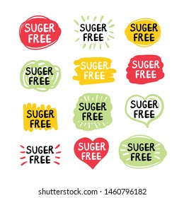 Vector set of round colorfull eco labels with text - sugar free.