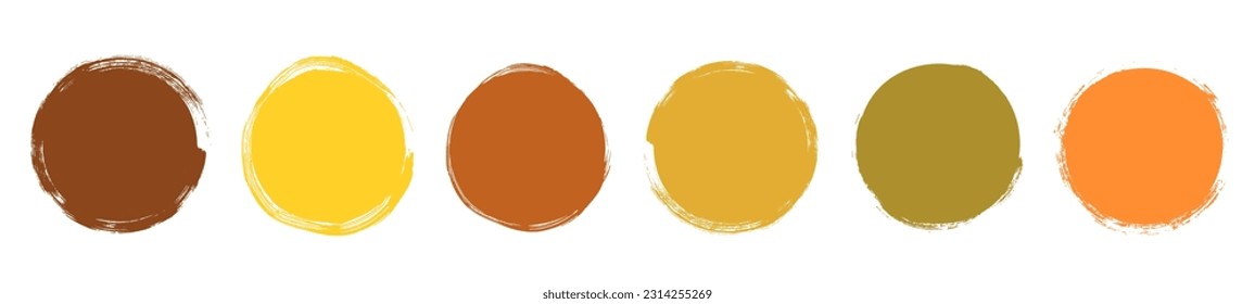 Vector set of round creative shapes in earthy brown, mustard, green and orange colors, abstract graphic design elements for package and product design
