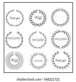 Vector - Set of vector round, decorative floral wreaths with sample text