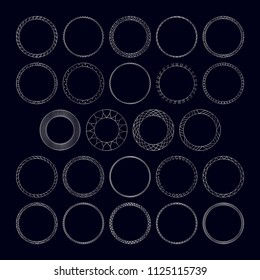 Vector set of round decorative frame; banner. Silver geometric frame in victorian ancient style