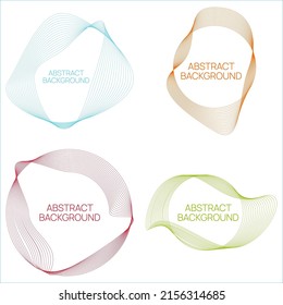 Vector set of round deformed line banners. Wave dynamic circle border frames. Editable stroke. Flowing design.