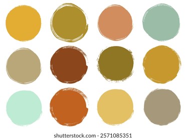 Vector set with round doodle shapes with rough edges in neutral warm earthy autumn colors, Abstract painted graphic design elements