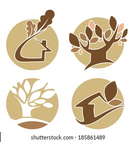 vector set of round ecology, nature, house and homes signs and icons