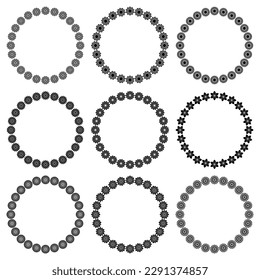 Vector set of round frames, geometric modern floral ornament. A collection of elegant black circle borders. Pattern for social media design, wedding, invitations, web banners, greeting cards, plates