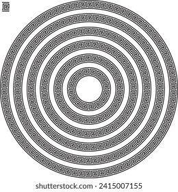 Vector Set of Round Greek Key Borders in Various Sizes