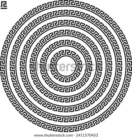 Vector set of round Greek Key borders in various sizes, with brush sample included.